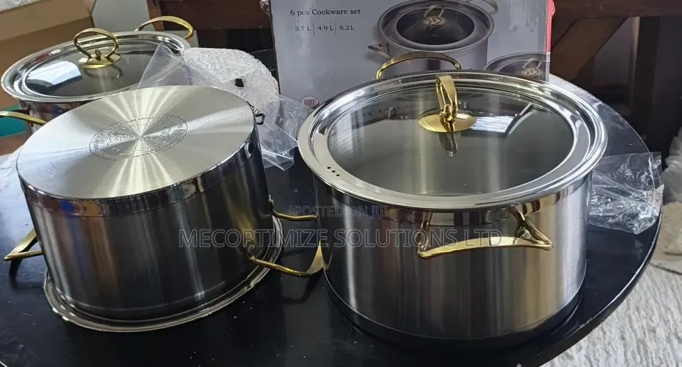 6pc Stainless Steel Heavy Duty Pots Golded Handle Kitchen Cookware Set