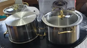 6pc Stainless Steel Heavy Duty Pots Golded Handle Kitchen Cookware Set