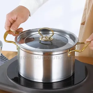 6pc Stainless Steel Heavy Duty Pots Golded Handle Kitchen Cookware Set