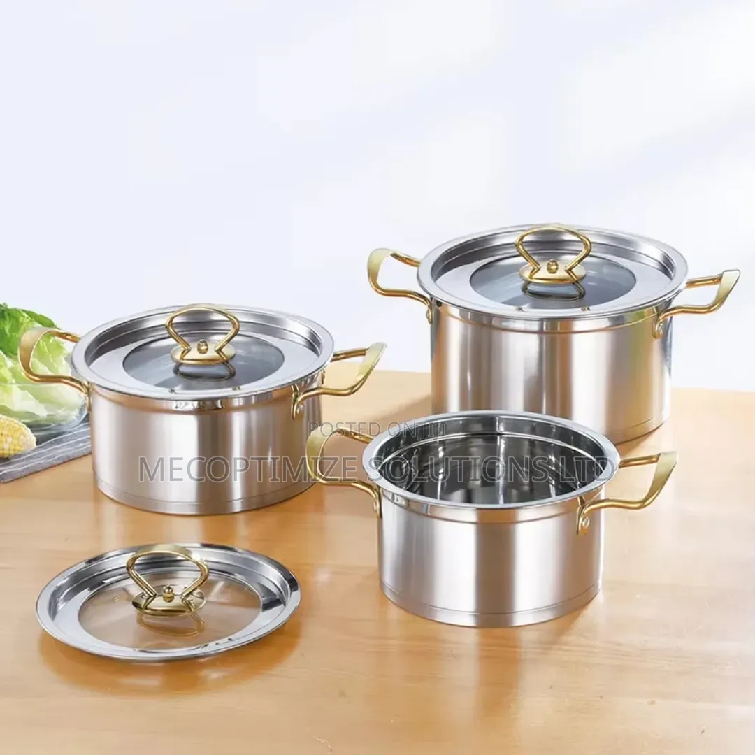 6pc Stainless Steel Heavy Duty Pots Golded Handle Kitchen Cookware Set