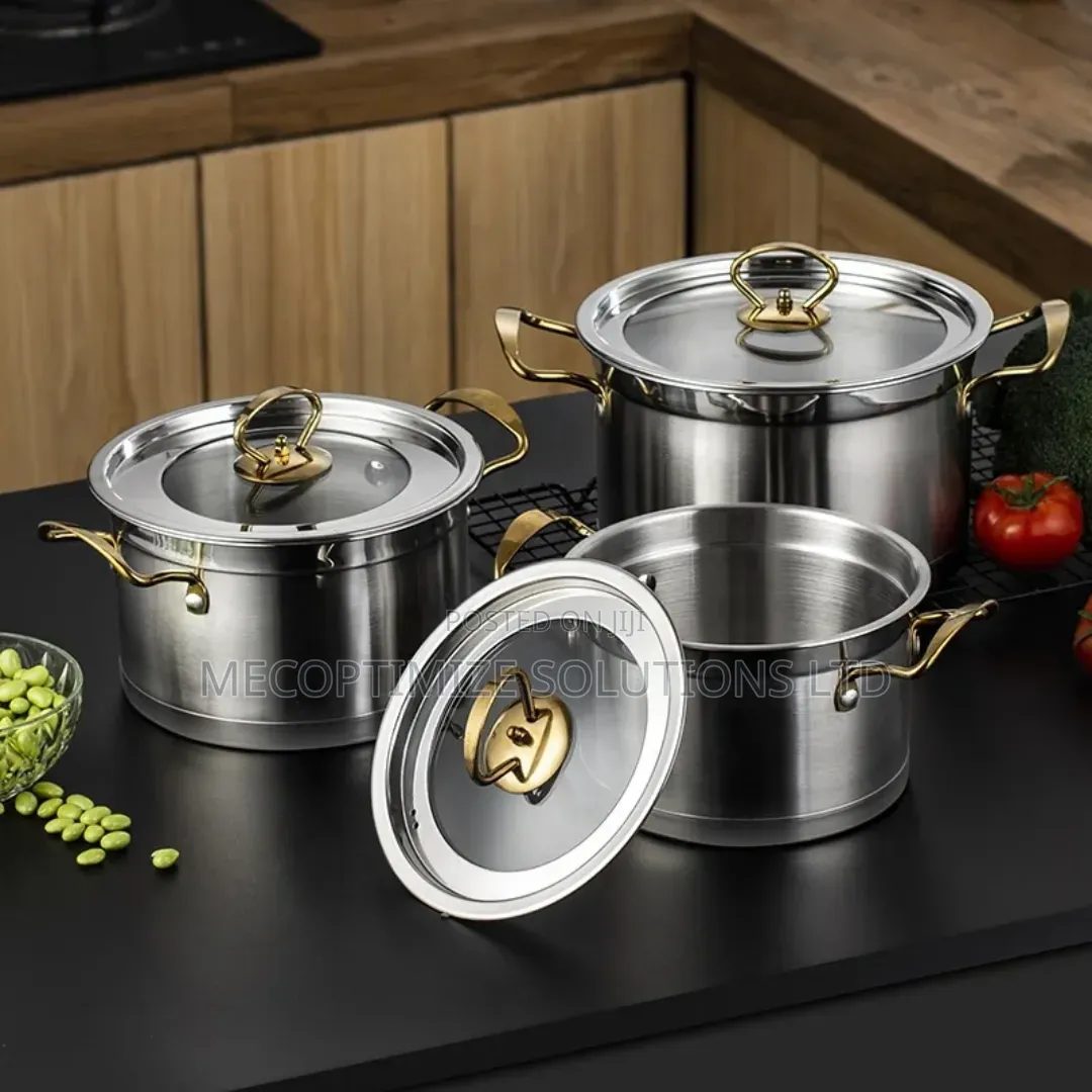 6pc Stainless Steel Heavy Duty Pots Golded Handle Kitchen Cookware Set