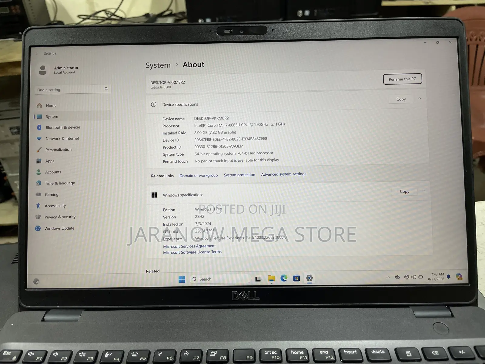 Laptop Dell Latitude 5500 8GB Intel Core i7 SSD 256GB