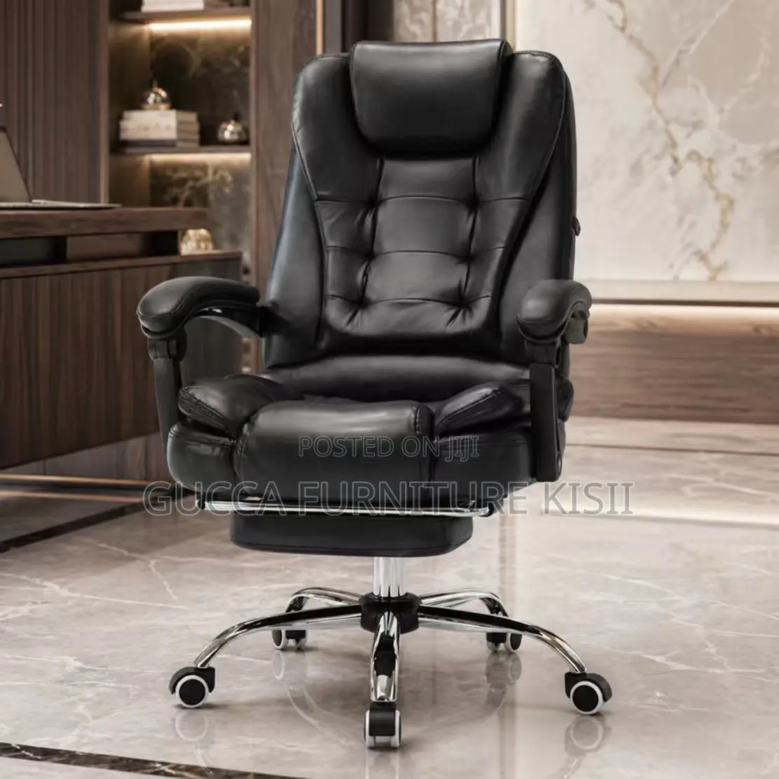 Office Chair; Executive Leather Office Seat With Footrest