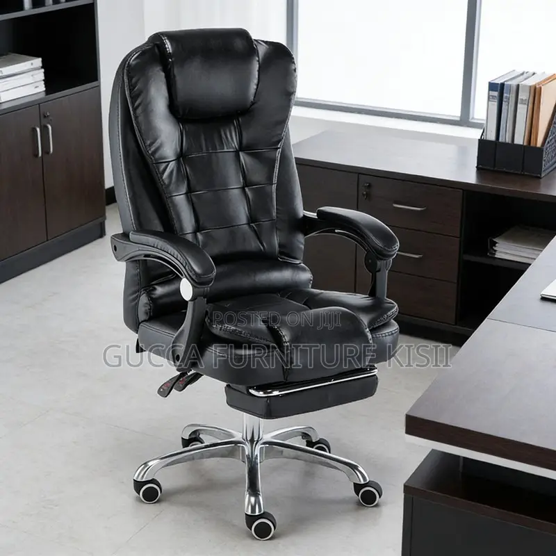 Office Chair; Executive Leather Office Seat With Footrest