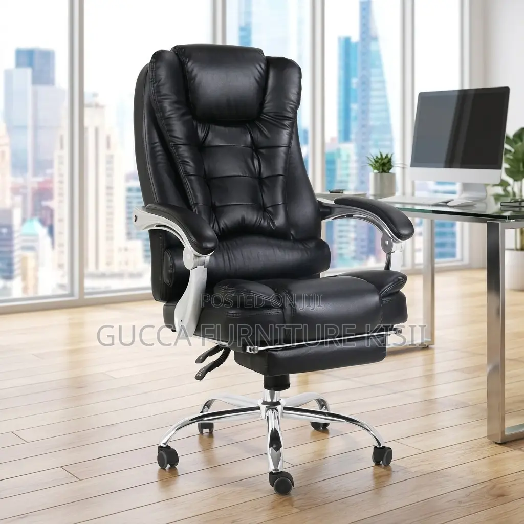 Office Chair; Executive Leather Office Seat With Footrest