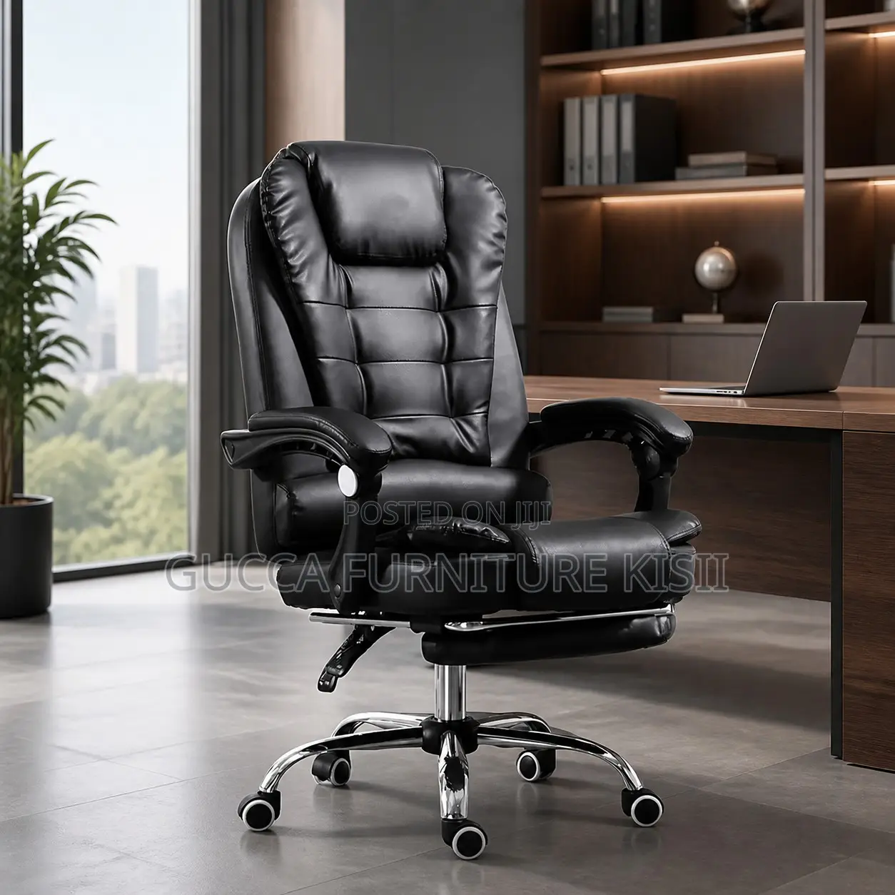 Office Chair; Executive Leather Office Seat With Footrest