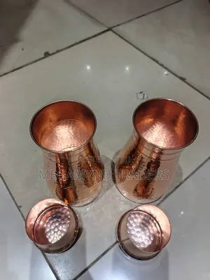 Copper Drinking Pot 1.5LTR / Pure Copper Water Jug With Lid Hammered