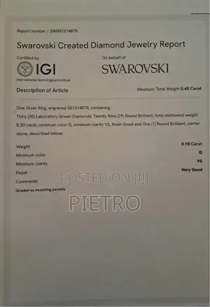 Swarovski Created Diamond Ring With IGI Certificate – 0.45ct Total