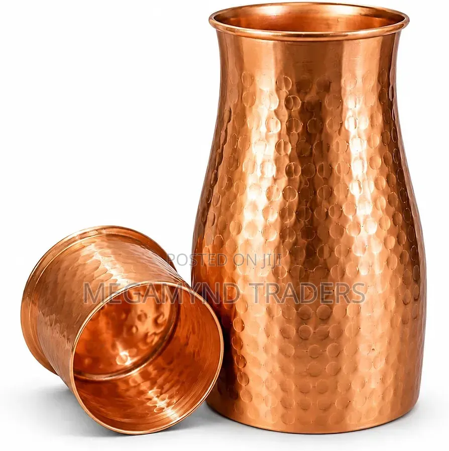 Copper Drinking Pot 1.5LTR / Pure Copper Water Jug With Lid Hammered