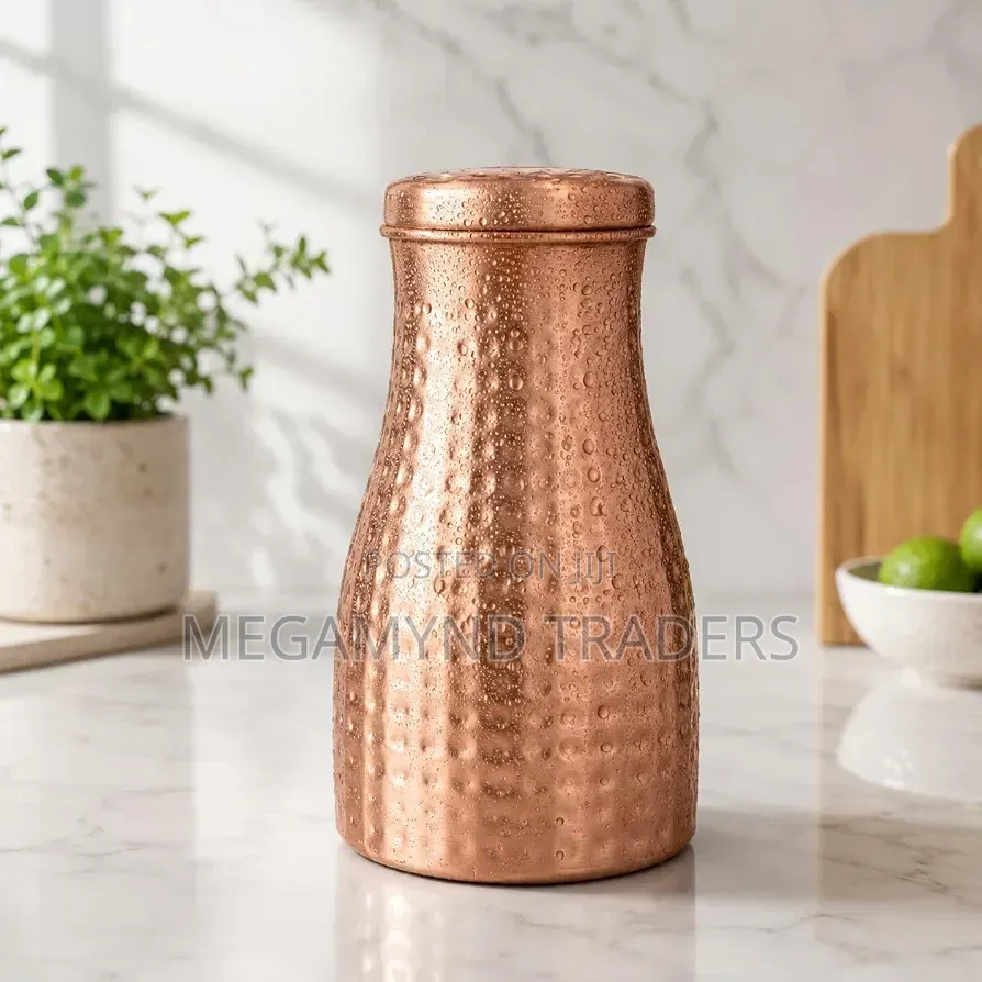 Copper Drinking Pot 1.5LTR / Pure Copper Water Jug With Lid Hammered
