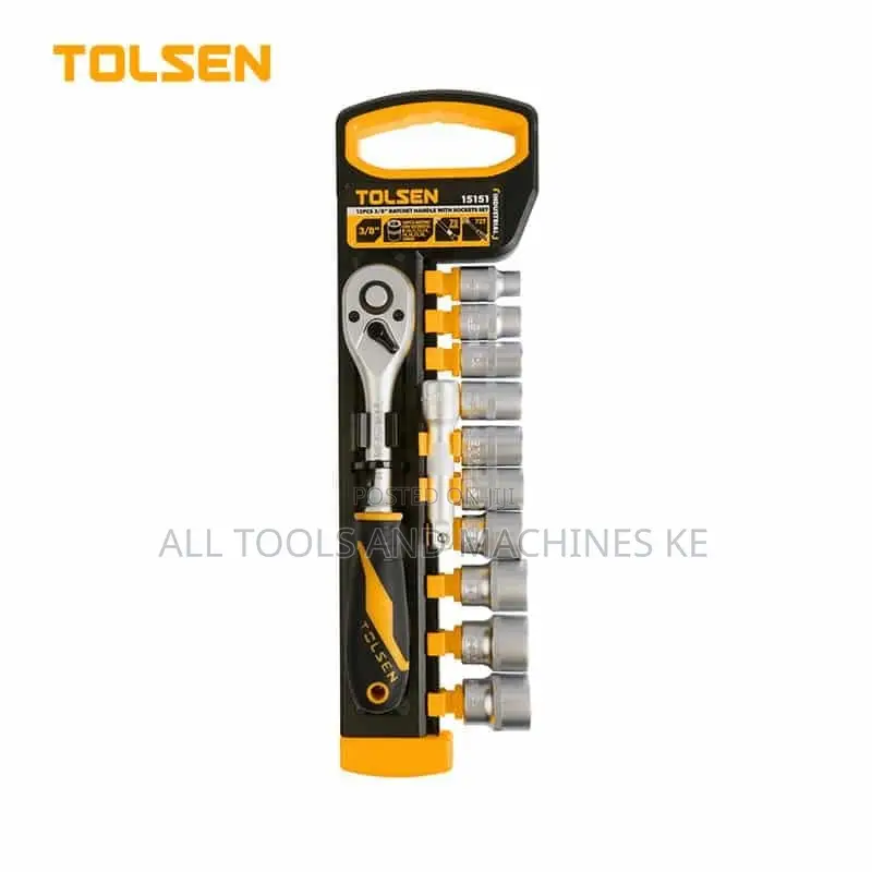Powerful TOLSEN 12PCS 3/8 Inch Ratchet Handle with Sockets Set