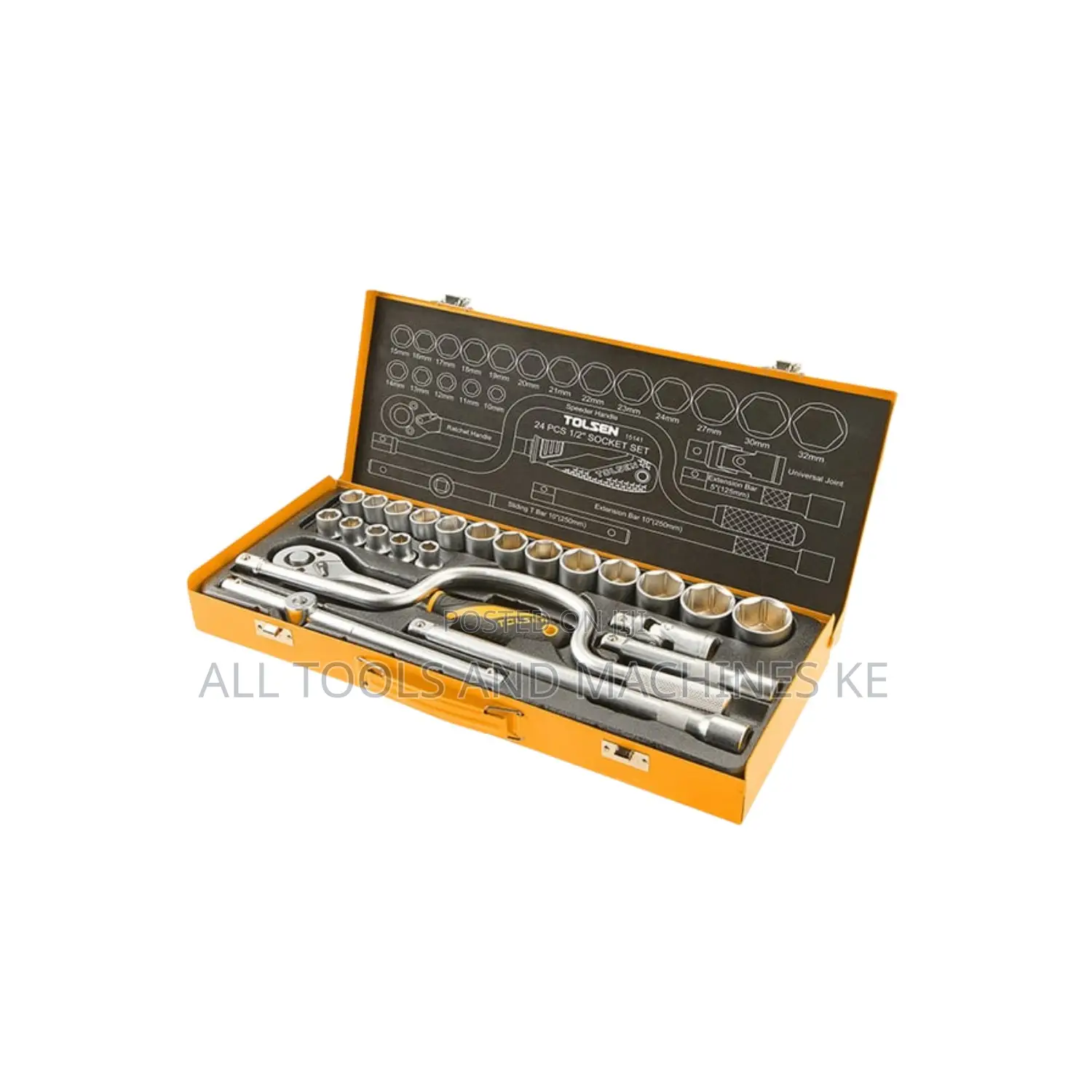 Powerful 24PCS 1/2 Inch Socket Set Steel Case TOLSEN Industrial CrV