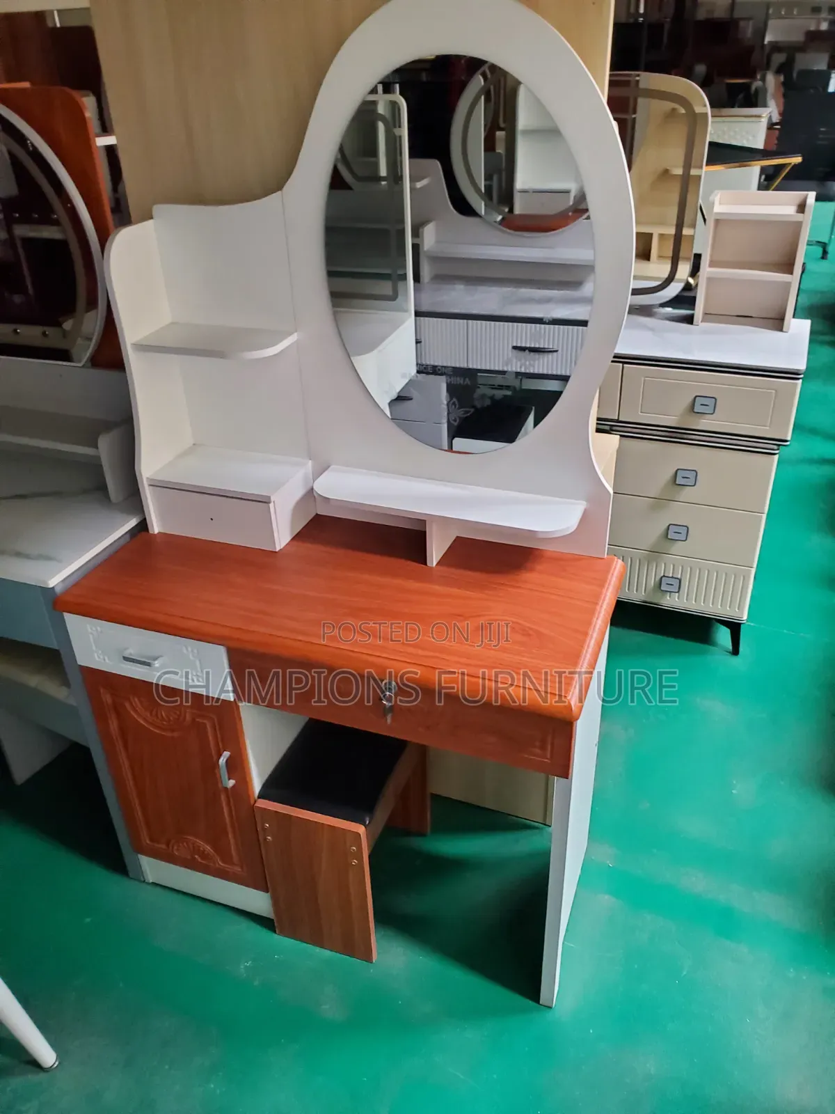 Classic Dual Tone Oval Mirror Vanity Dressing Table