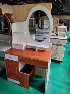 Classic Dual Tone Oval Mirror Vanity Dressing Table