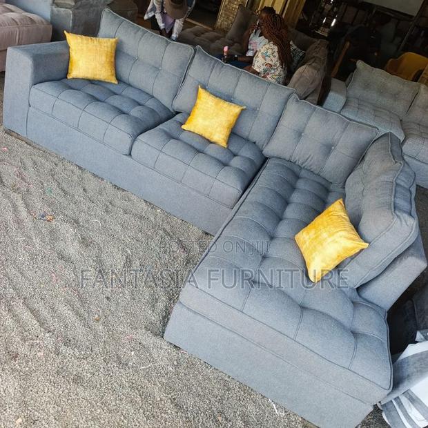 5 Seater Tufted Grey L-Shape Sofa: Pay on Delivery