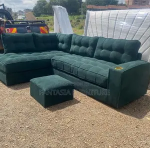 5 Seater Jungle Green L-Shaped Sofa + Ottoman
