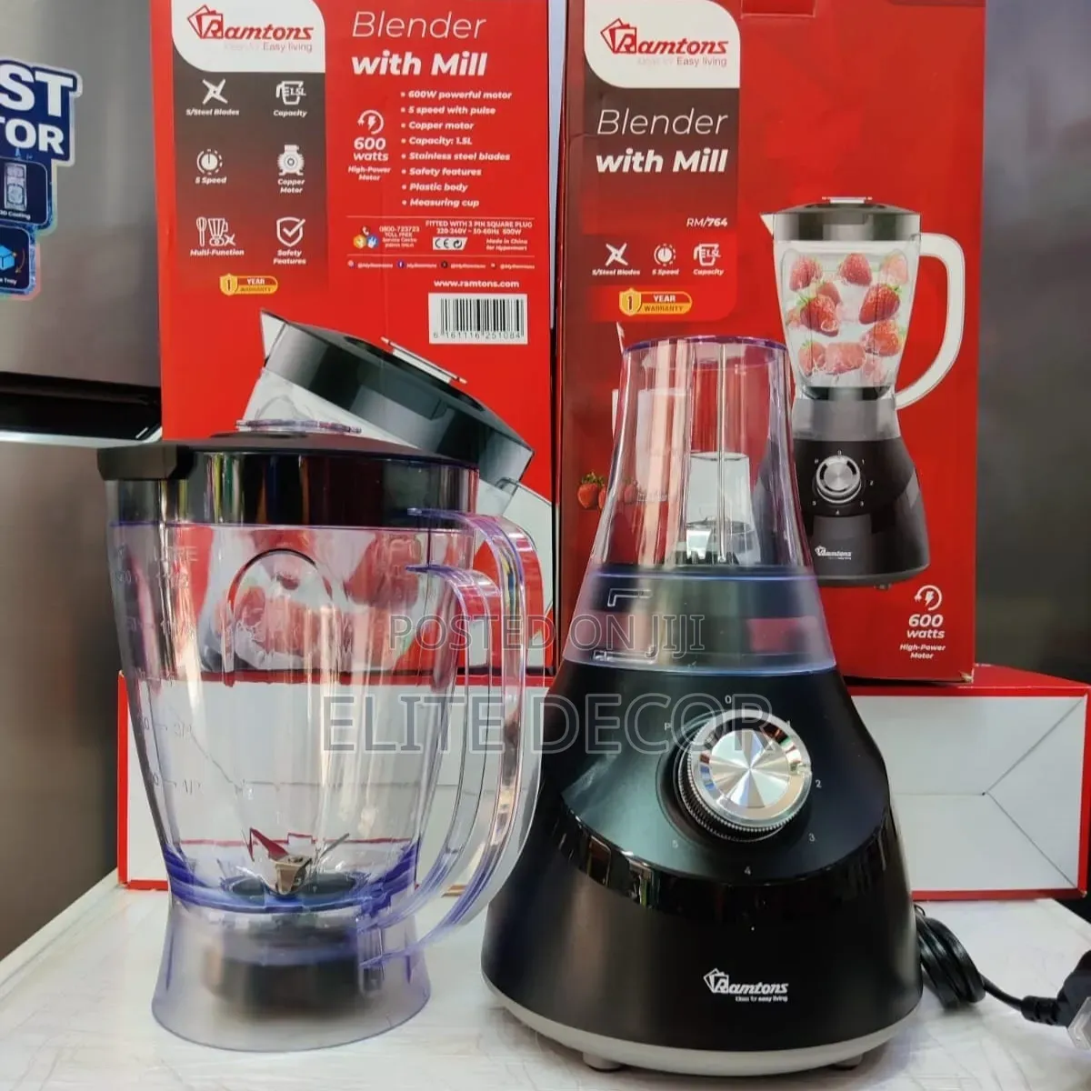 Ramtons Blender + Mill 600W RM/764 – 2-Speed Kitchen Blender