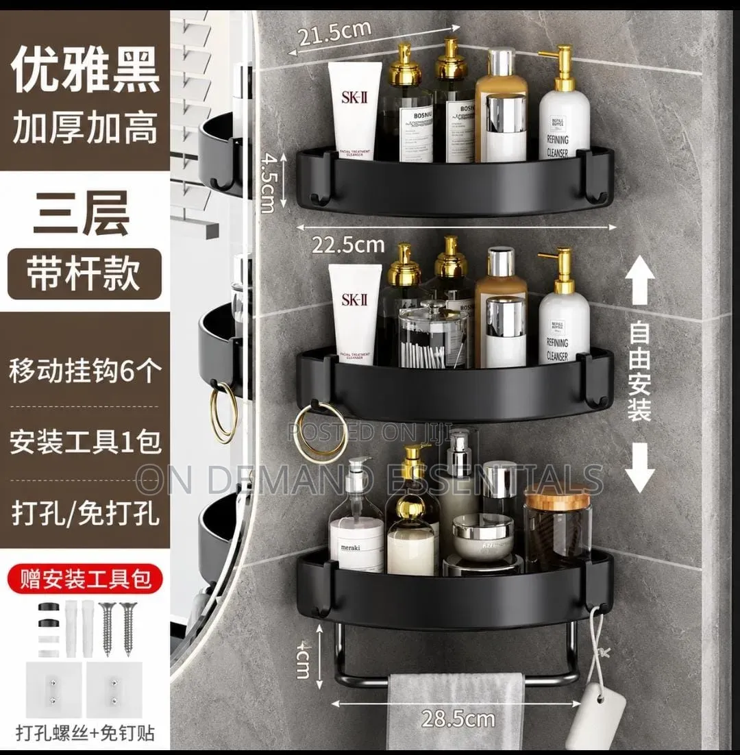 3pc Set Corner Rack . Wall Mounted Bathroom Caddy With a Towel Hook