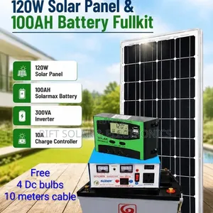 120 Watts Solar Full Package - 100A Battery - 300w Inverter - Full Kit