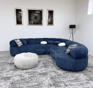5 Seater Navy Blue Curved Sofa: Free Delivery