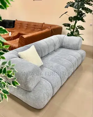 3 Seater Light Grey Ribbed Sofa