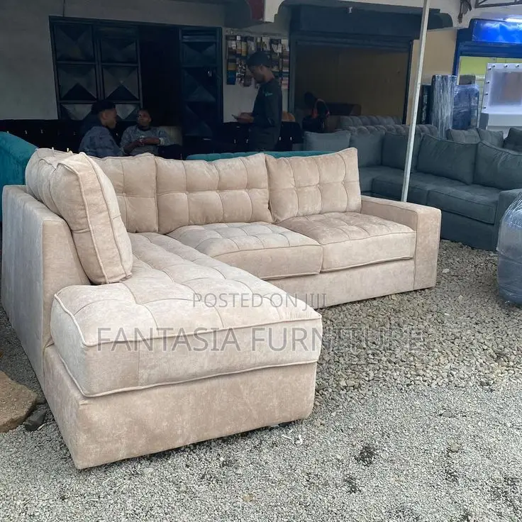5 Seater Beige Tufted Corner Sofa