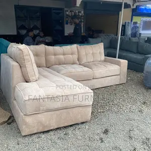 5 Seater Beige Tufted Corner Sofa