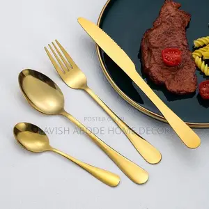 24Pc Golden Cutlery Set With Golden Holder – Elegant Dining Set