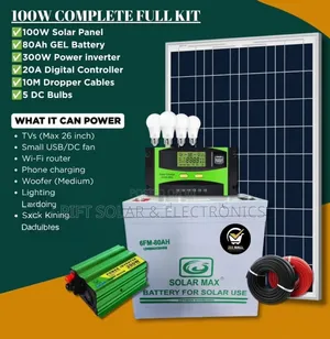 100 Watts Full Package - 80A Gel Battery - 300w Inverter - 10m Cable