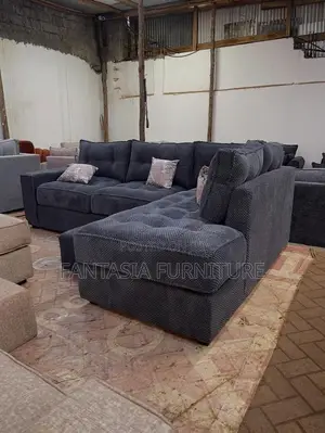 5 Seater Charcoal Grey Textured L-Shaped Sofa