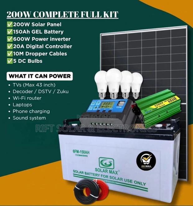 300 Watts Full Package - 150Ah Gel Battery - 600w Inverter - 20A Kit