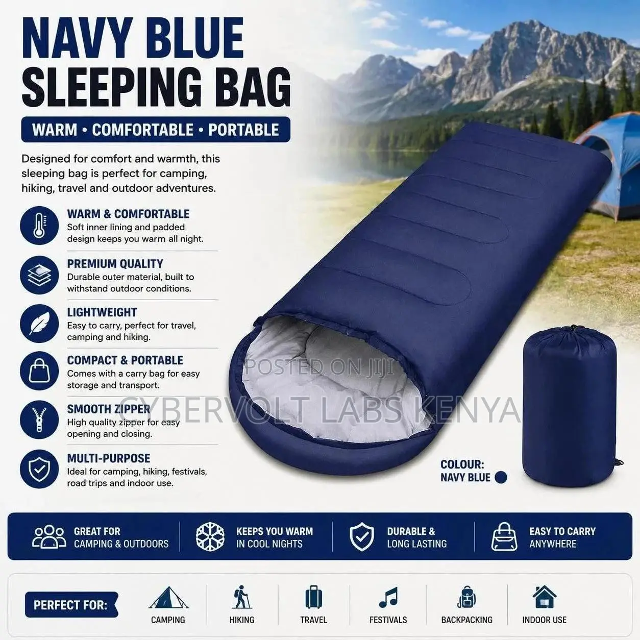 Navy Blue Sleeping Bag – Warm, Comfortable Portable for Camping