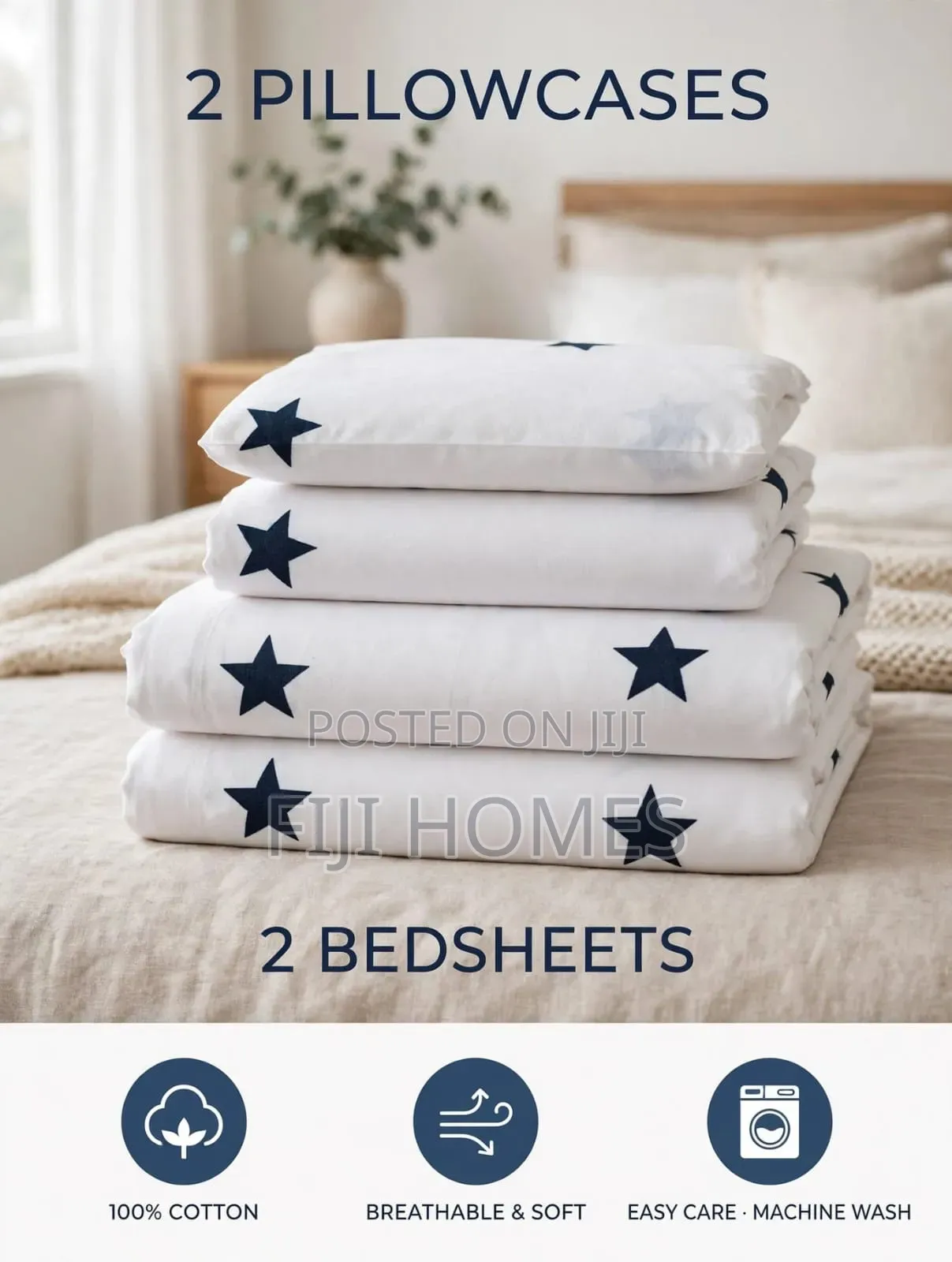4pc Printed Cotton Bedsheet Set - Sizes Available: 4x6 / 5x6 / 6x6