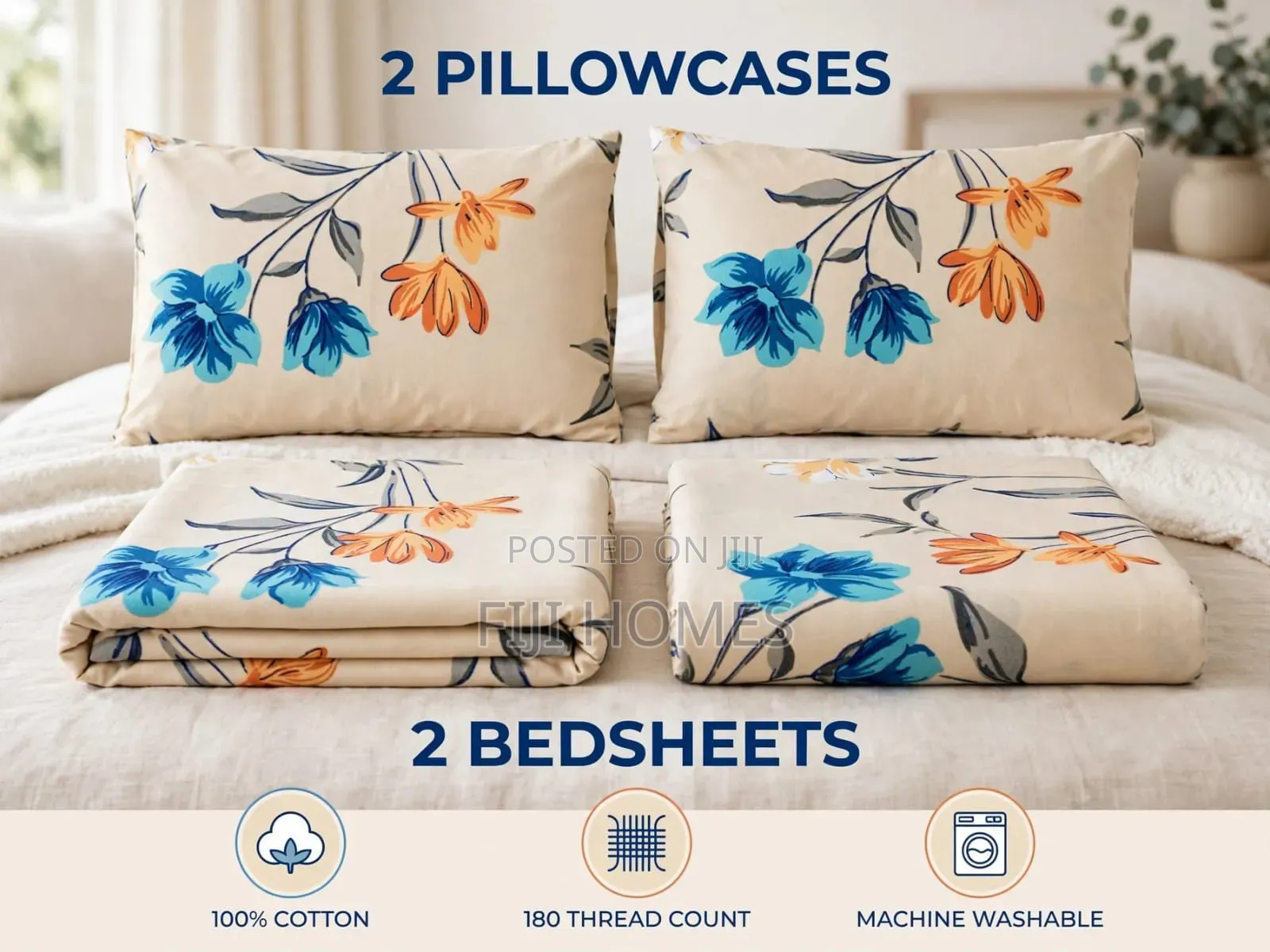 4pc Printed Cotton Bedsheet Set - Sizes Available: 4x6 / 5x6 / 6x6