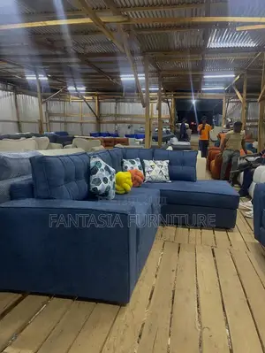 5 Seater Navy Blue Corner Sofa + Throw Pillows
