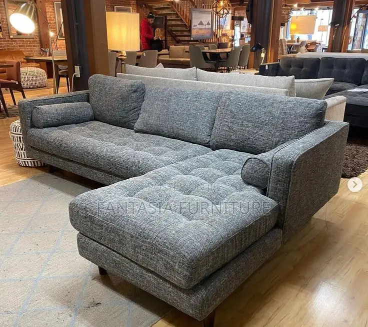 5 Seater Grey Modern Woven L-Shaped Sofa