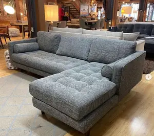 5 Seater Grey Modern Woven L-Shaped Sofa