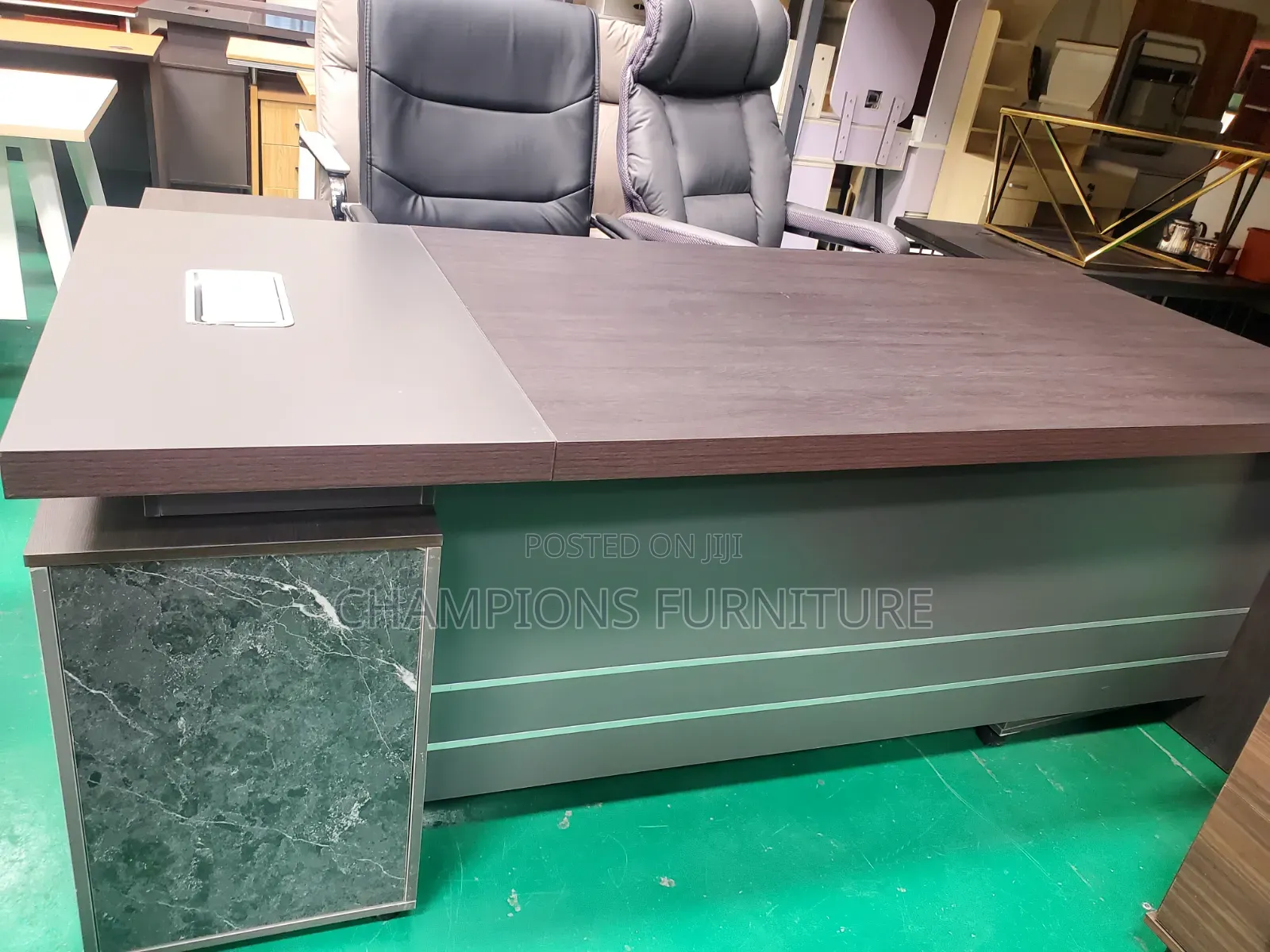 2M Marble-Accent Executive Desk