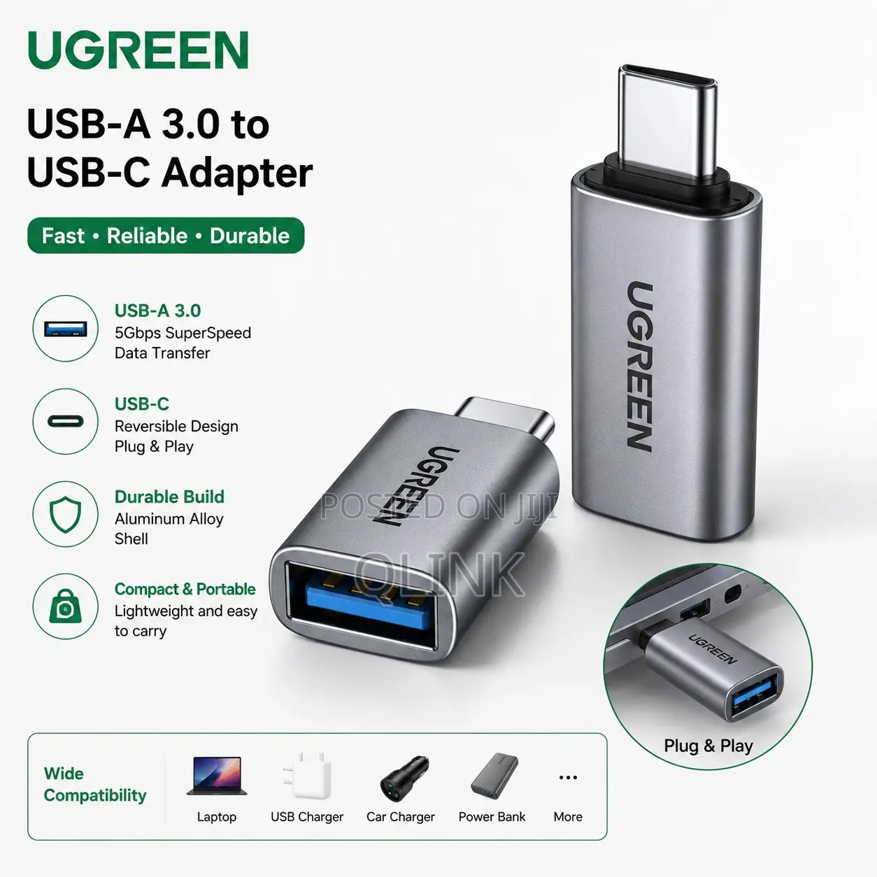 UGREEN USB-A 3.0 to USB-C Adapter (Gray)