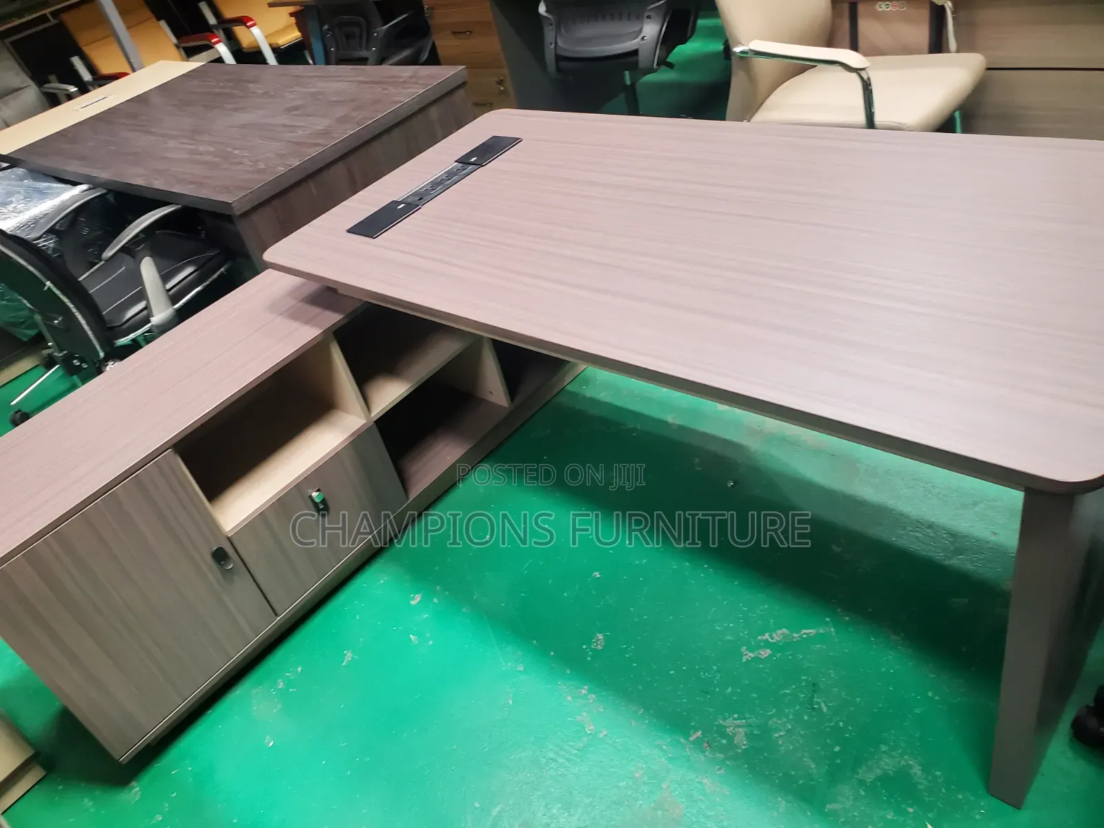 Modern L-Shaped Executive Desk With Power Connectivity