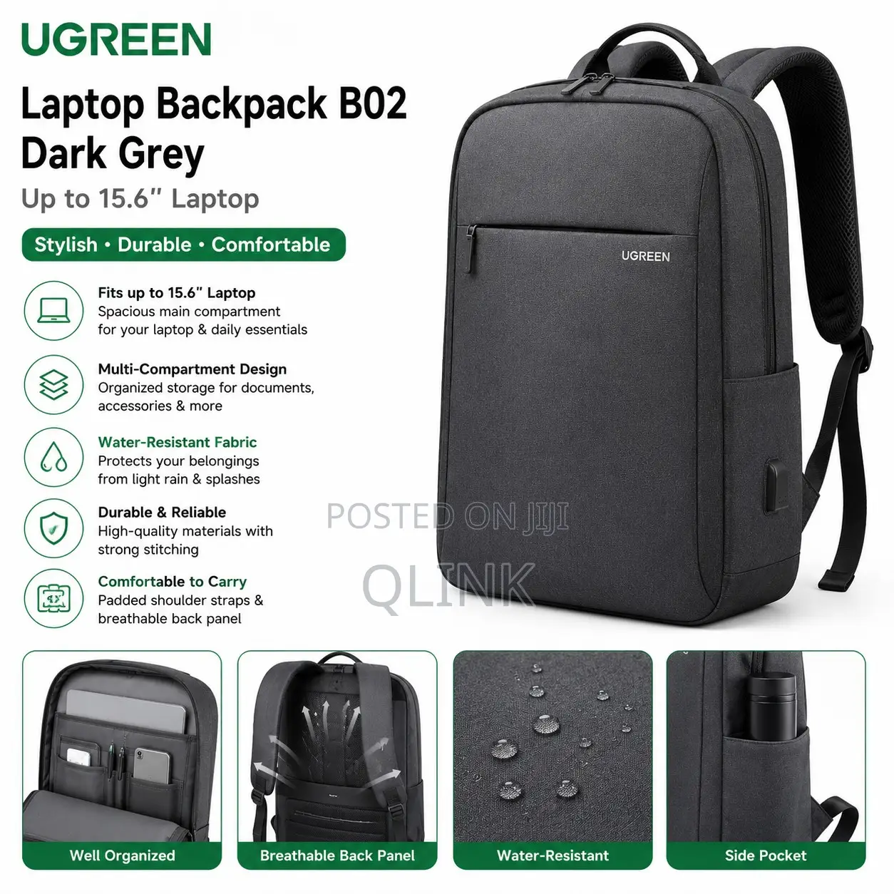 Ugreen Laptop Backpack B02 Dark Grey (Up to 15.6'')