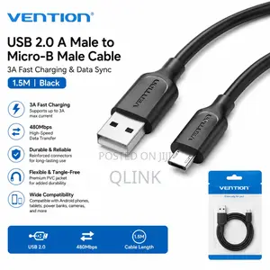 Vention USB 2.0 a Male to Micro-B Male 3A Cable 1.5M Black