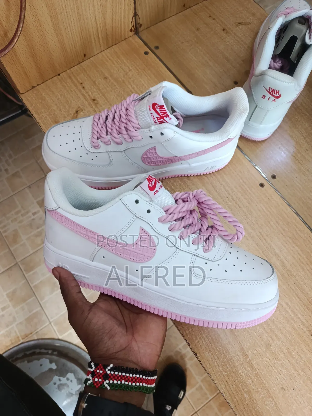 Brand New Air Force 1 Low Custom "Pink Chunky Rope Lace "