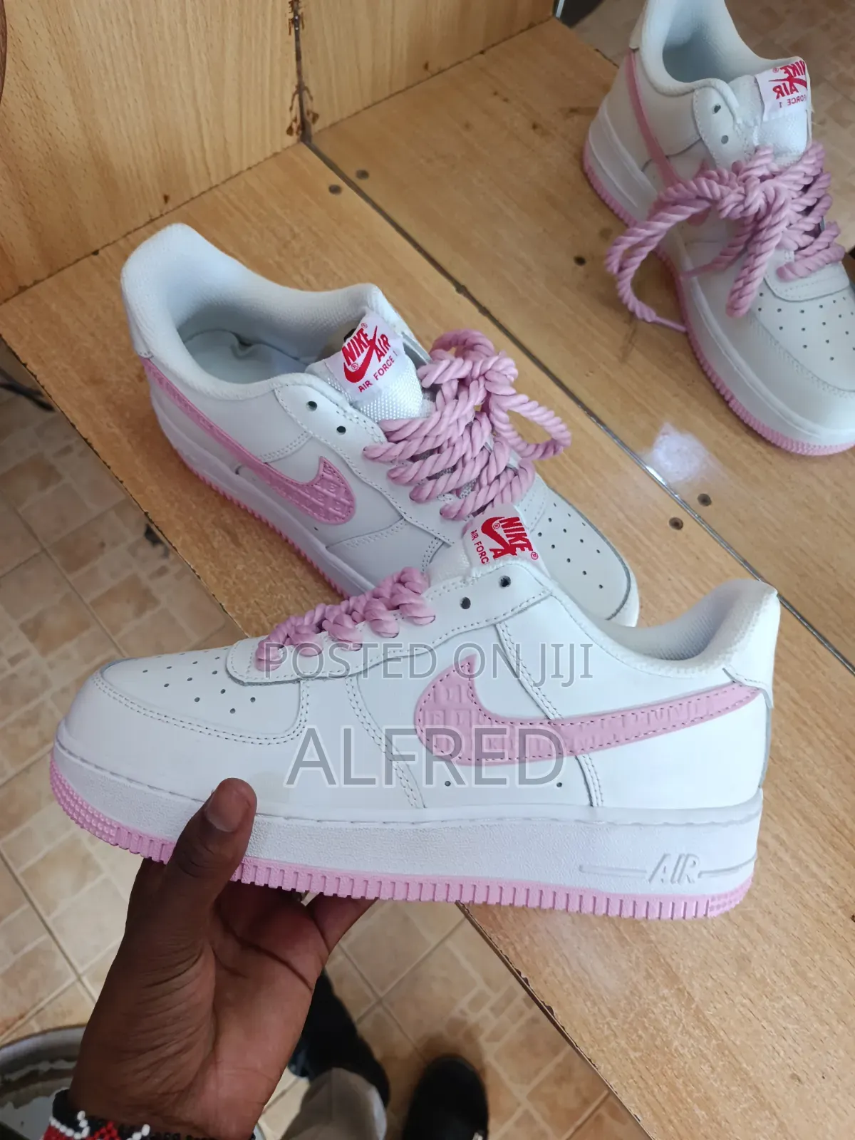 Brand New Air Force 1 Low Custom "Pink Chunky Rope Lace "