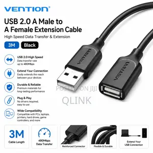 Vention USB 2.0 a Male to a Female Extension Cable 3M Black