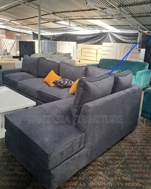 5 Seater Charcoal Grey L-Shaped Sofa- Free Delivery