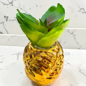 Artificial Green Succulent in Gold Ceramic Pot – Home Office Décor