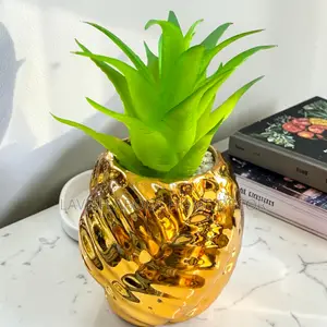 Artificial Green Succulent in Gold Ceramic Pot – Home Office Décor