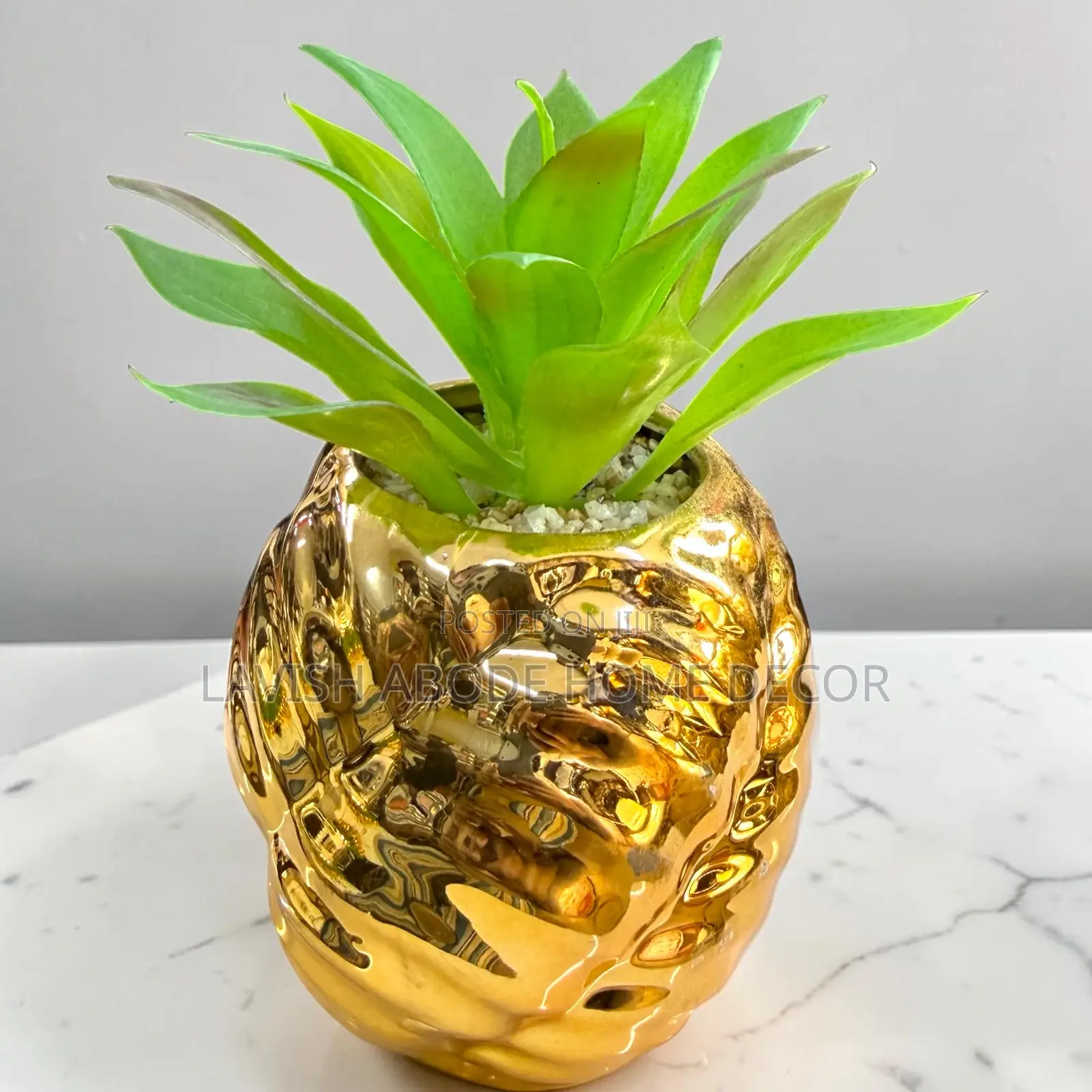 Artificial Green Succulent in Gold Ceramic Pot – Home Office Décor