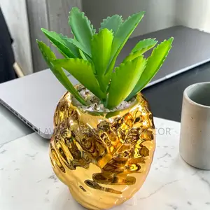 Artificial Green Succulent in Gold Ceramic Pot – Home Office Décor